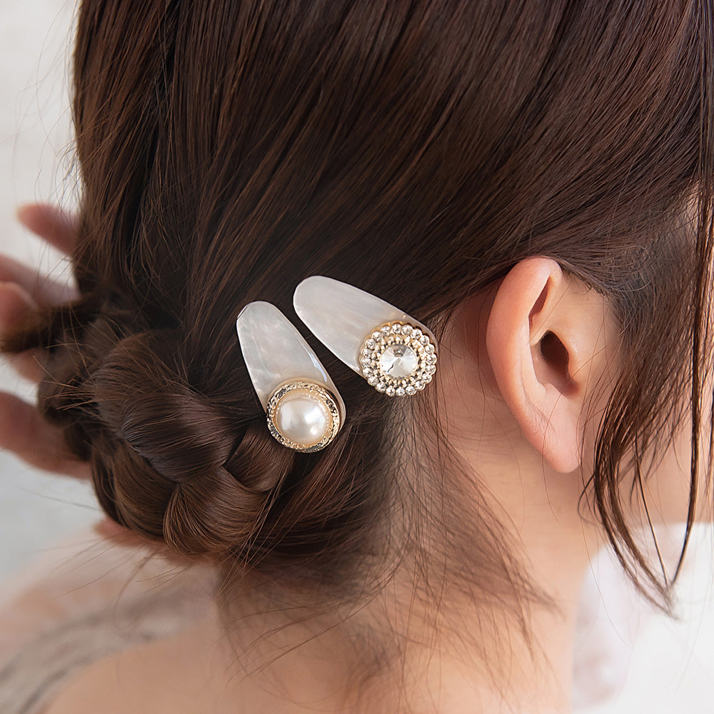ヘアクリップ ミニ パール ストーン マーブル 2個セット