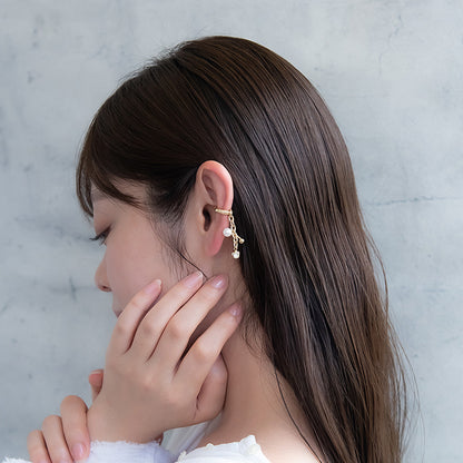 イヤーカフ ニッケルフリー メタル ボール パール ストーン チェーン イヤリング 【片耳用】