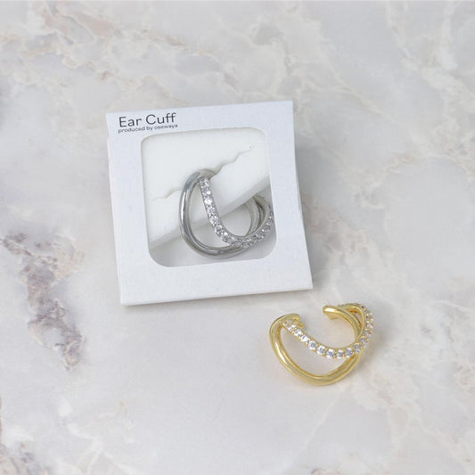 イヤーカフ ニッケルフリー メタル キュービックジルコニア ウェーブ ダブル ライン イヤリング 【左耳用】