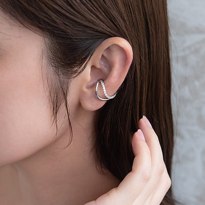 イヤーカフ ニッケルフリー メタル キュービックジルコニア ウェーブ ダブル ライン イヤリング 【左耳用】