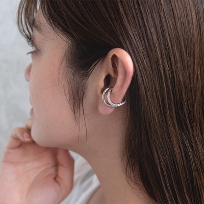 イヤーカフ ニッケルフリー メタル キュービックジルコニア ウェーブ ダブル ライン イヤリング 【左耳用】