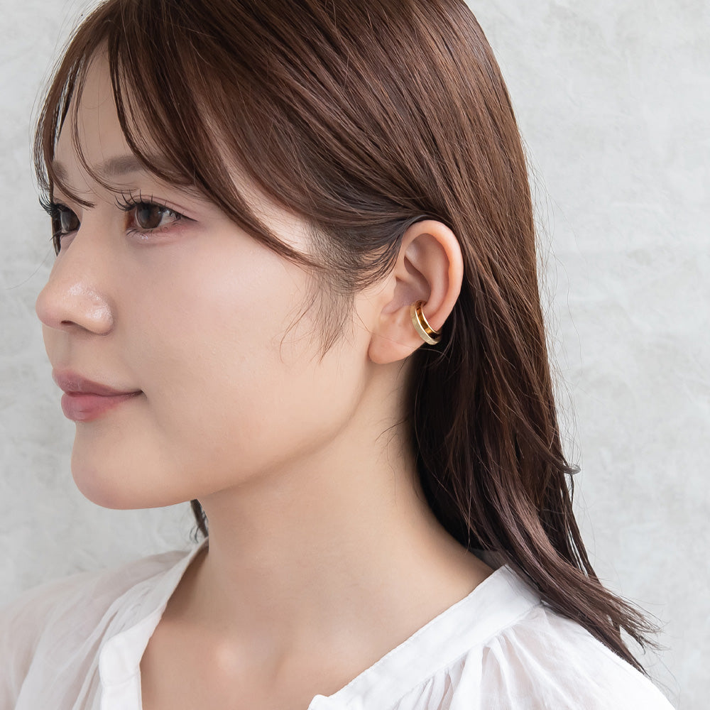 イヤーカフ ニッケルフリー メタル 梨地 2連風 イヤリング 【片耳用】