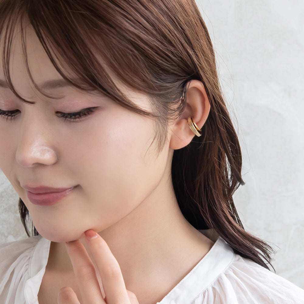 イヤーカフ ニッケルフリー メタル 梨地 2連風 イヤリング 【片耳用】