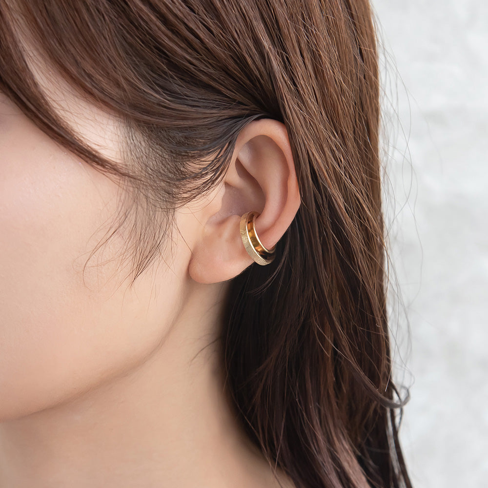 イヤーカフ ニッケルフリー メタル 梨地 2連風 イヤリング 【片耳用】