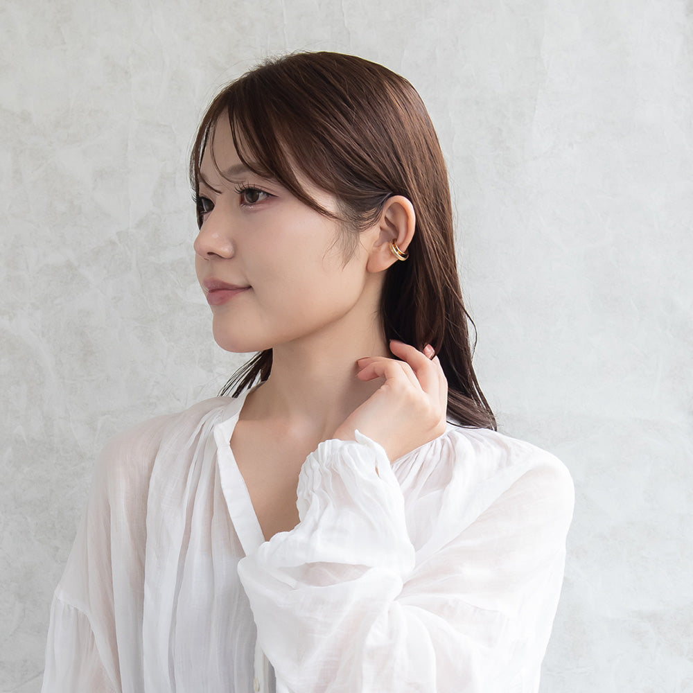 イヤーカフ ニッケルフリー メタル 梨地 2連風 イヤリング 【片耳用】