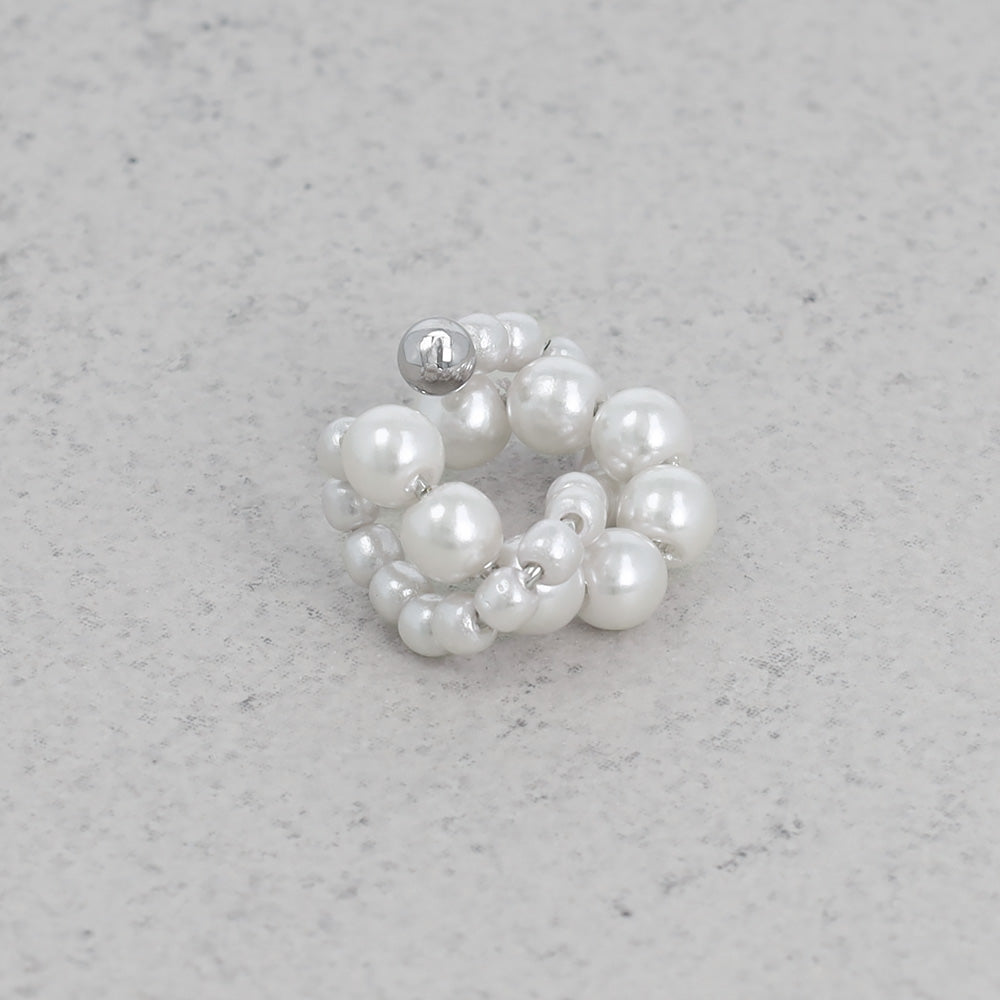 イヤーカフ ニッケルフリー パール クロス ツイスト イヤリング 【片耳用】