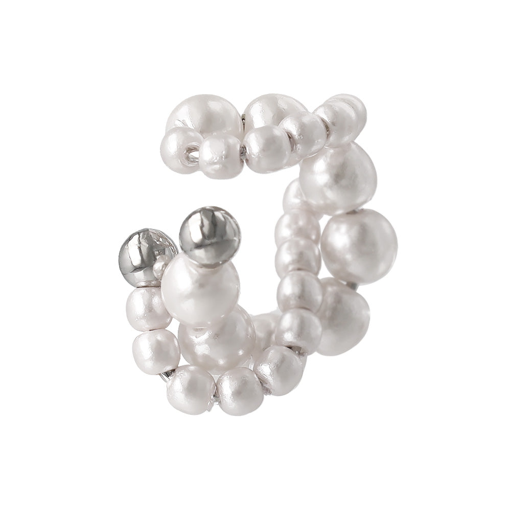 イヤーカフ ニッケルフリー パール クロス ツイスト イヤリング 【片耳用】