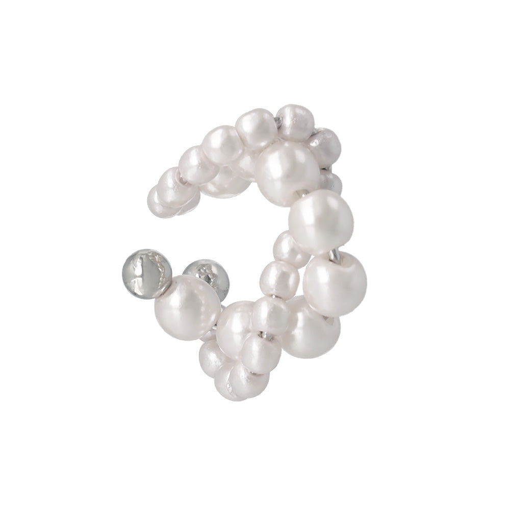 イヤーカフ ニッケルフリー パール クロス ツイスト イヤリング 【片耳用】