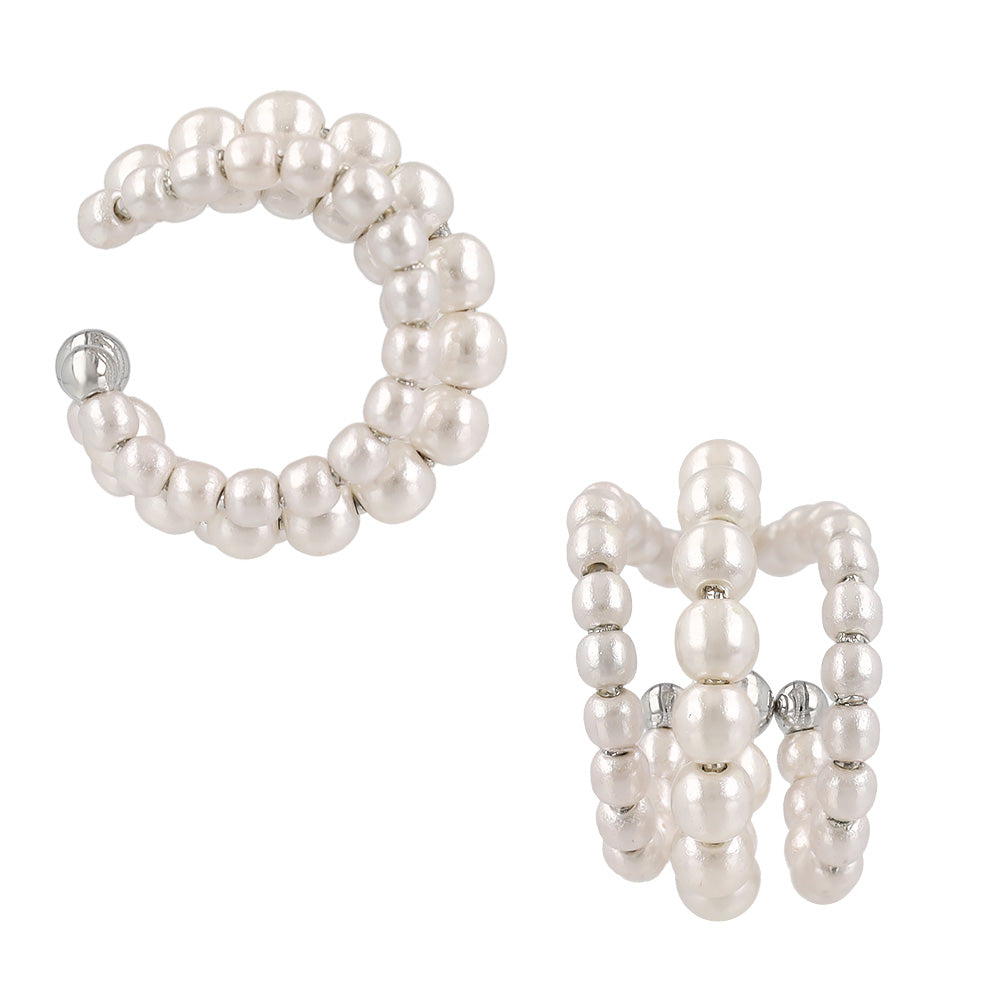 イヤーカフ ニッケルフリー パール トリプル ライン イヤリング 【片耳用】