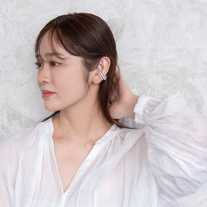 イヤーカフ ニッケルフリー パール トリプル ライン イヤリング 【片耳用】