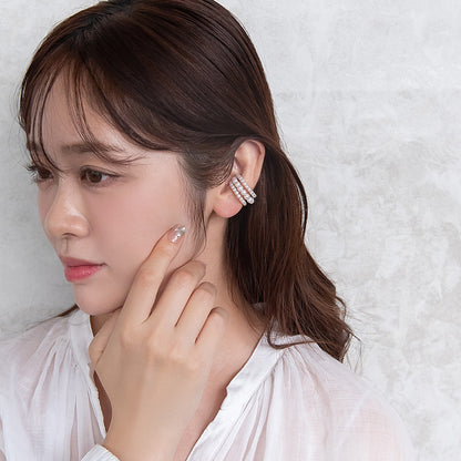 イヤーカフ ニッケルフリー パール トリプル ライン イヤリング 【片耳用】