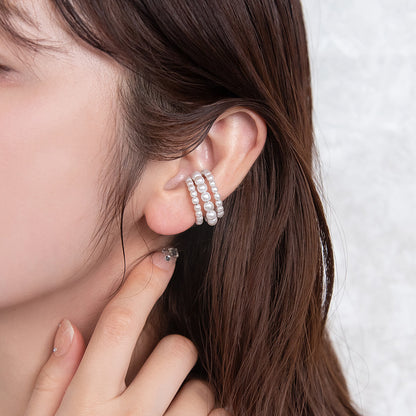 イヤーカフ ニッケルフリー パール トリプル ライン イヤリング 【片耳用】