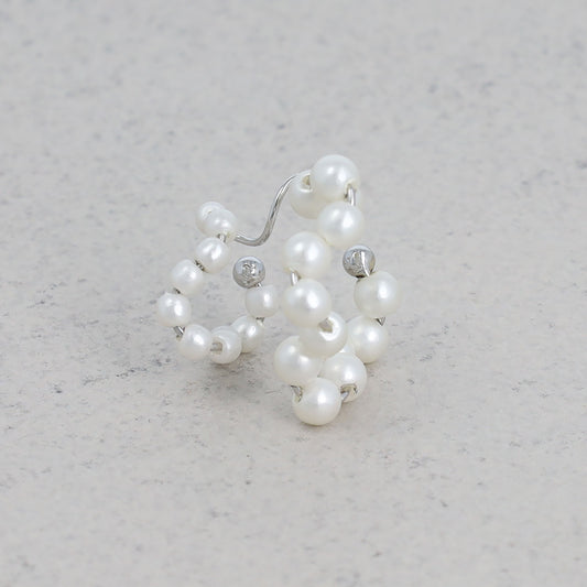 イヤーカフ ニッケルフリー パール ダブル ウェーブ イヤリング 【片耳用】
