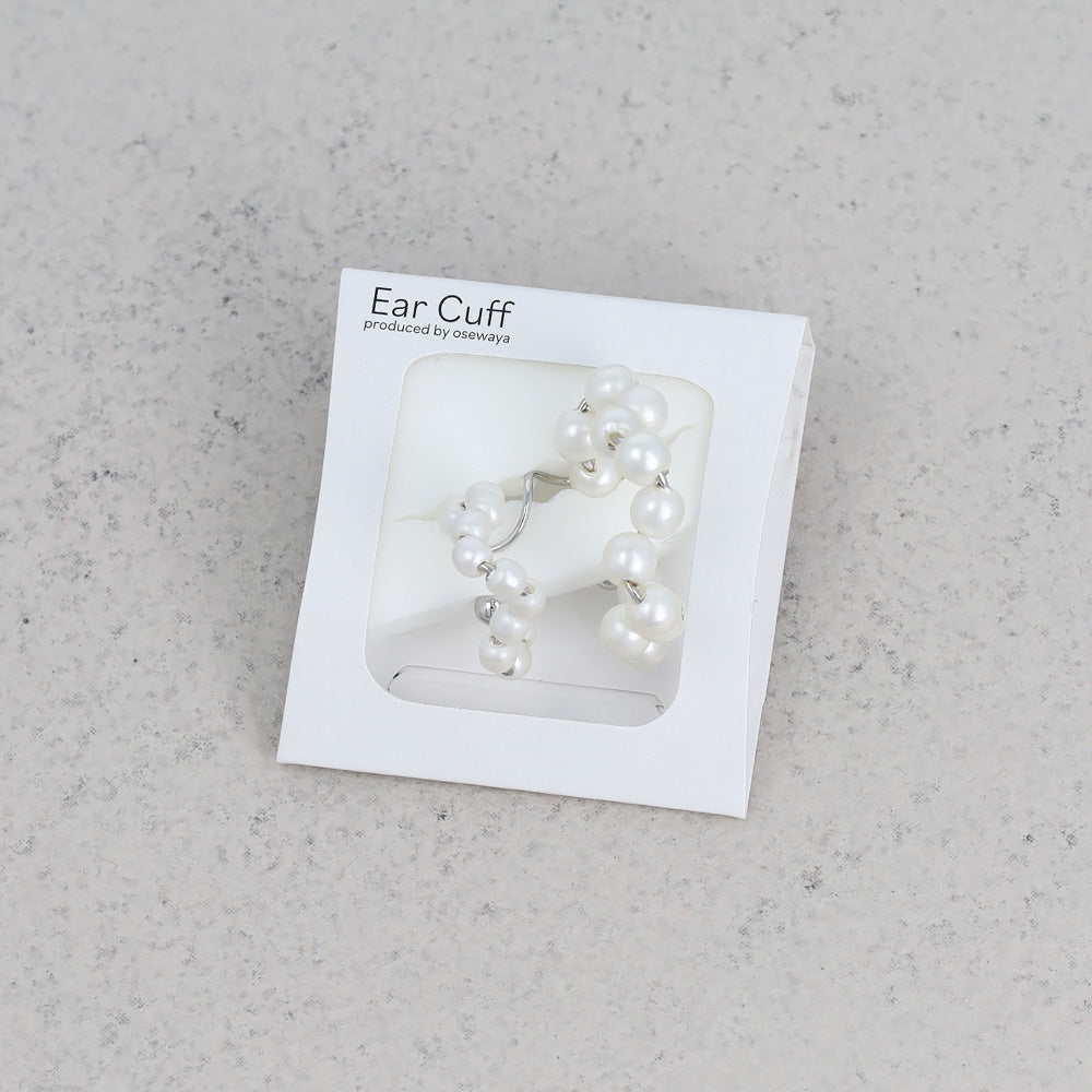 イヤーカフ ニッケルフリー パール ダブル ウェーブ イヤリング 【片耳用】