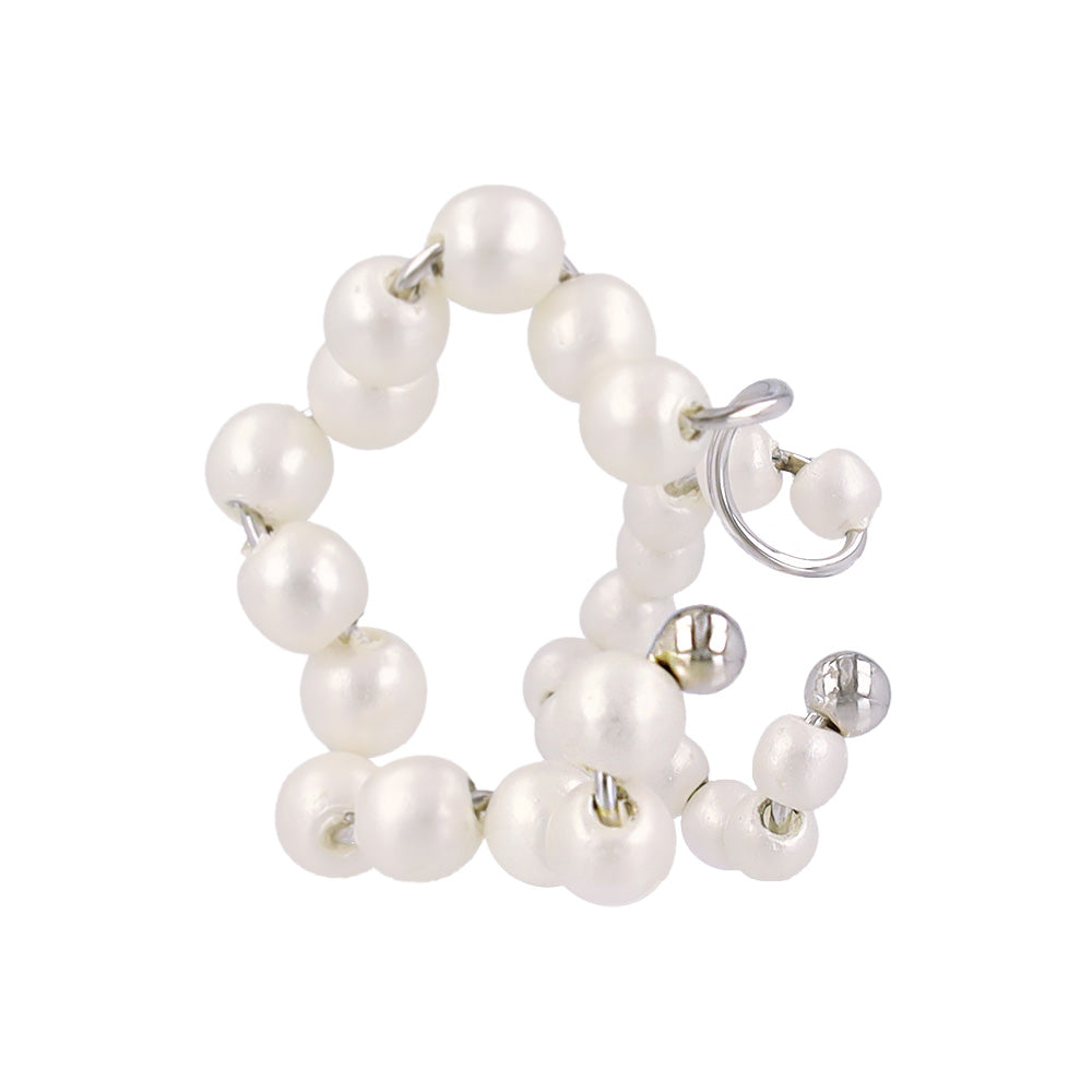 イヤーカフ ニッケルフリー パール ダブル ウェーブ イヤリング 【片耳用】