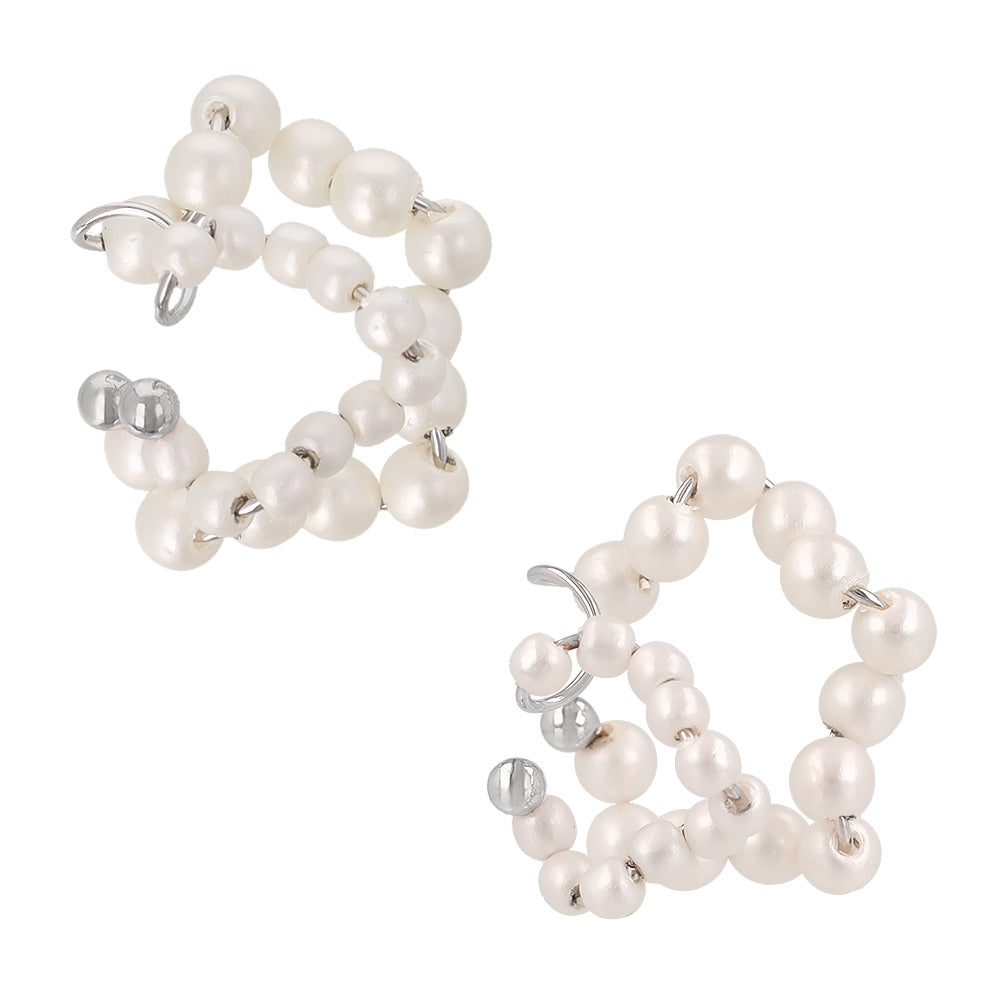 イヤーカフ ニッケルフリー パール ダブル ウェーブ イヤリング 【片耳用】