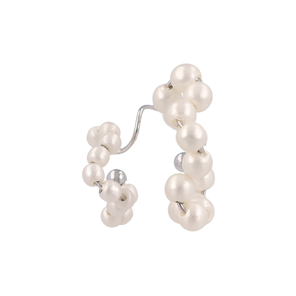 イヤーカフ ニッケルフリー パール ダブル ウェーブ イヤリング 【片耳用】