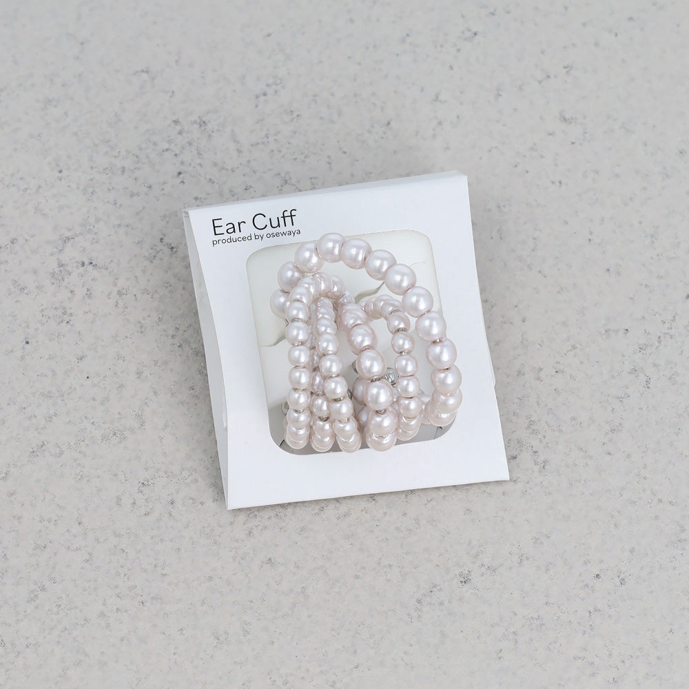 イヤーカフ ニッケルフリー パール ワイド クロスライン イヤリング 【片耳用】