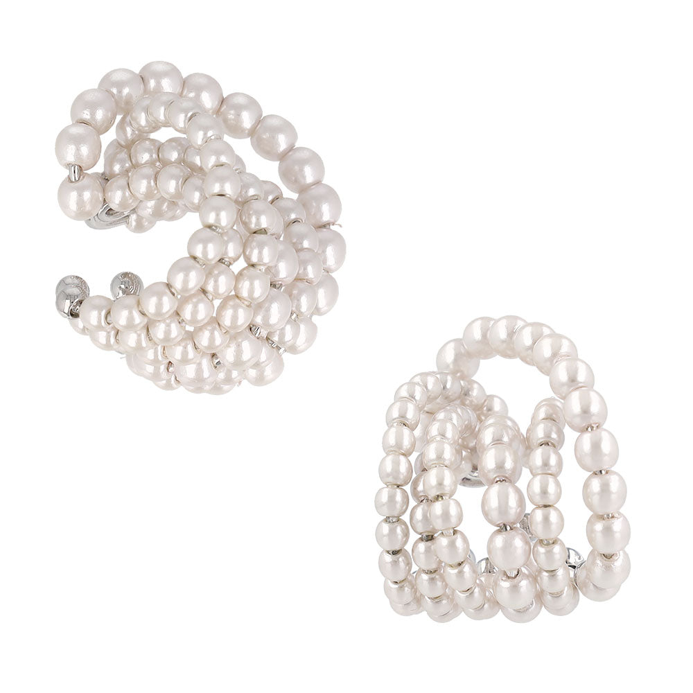 イヤーカフ ニッケルフリー パール ワイド クロスライン イヤリング 【片耳用】