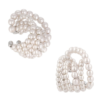 イヤーカフ ニッケルフリー パール ワイド クロスライン イヤリング 【片耳用】