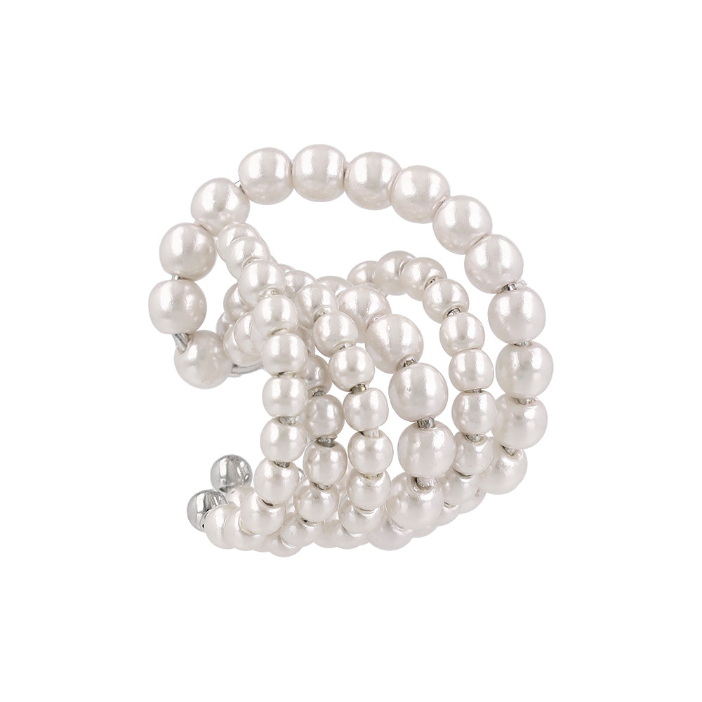 イヤーカフ ニッケルフリー パール ワイド クロスライン イヤリング 【片耳用】