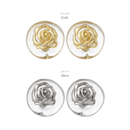 イヤリング ニッケルフリー メタル フラワー ローズ 薔薇 クリア 変形 サークル ネジバネ式イヤリング