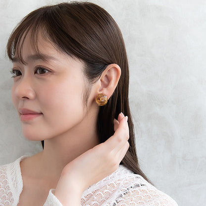 イヤリング ニッケルフリー メタル リング マーブル クリア サークル ネジバネ式イヤリング