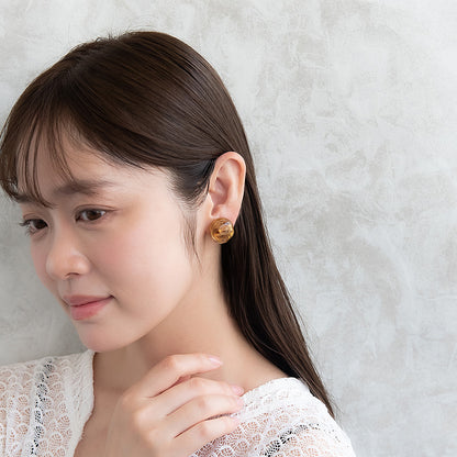 イヤリング ニッケルフリー メタル リング マーブル クリア サークル ネジバネ式イヤリング