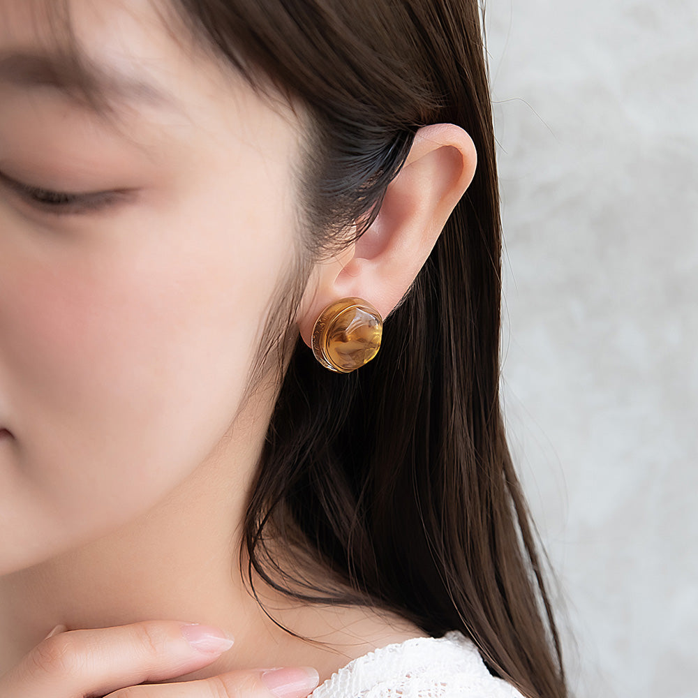 イヤリング ニッケルフリー メタル リング マーブル クリア サークル ネジバネ式イヤリング