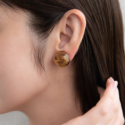 イヤリング ニッケルフリー メタル リング マーブル クリア サークル ネジバネ式イヤリング