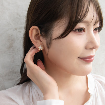 イヤリング ニッケルフリー メタル キュービックジルコニア 淡水パール ロンバス シリコンカバー付き クリップイヤリング