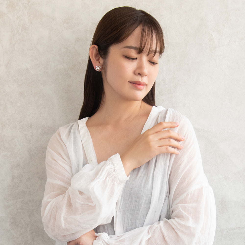 イヤリング ニッケルフリー メタル キュービックジルコニア 淡水パール ハート シリコンカバー付き クリップイヤリング