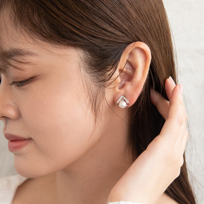 イヤリング ニッケルフリー メタル キュービックジルコニア 淡水パール ドロップ シリコンカバー付き クリップイヤリング