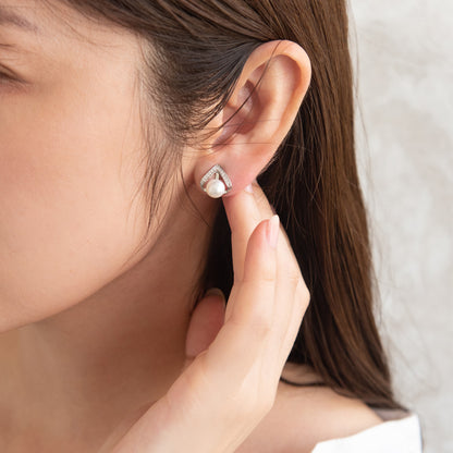 イヤリング ニッケルフリー メタル キュービックジルコニア 淡水パール ドロップ シリコンカバー付き クリップイヤリング