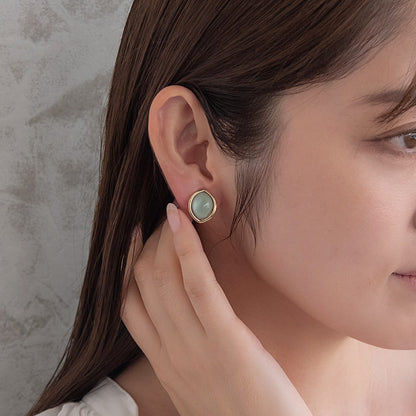 イヤリング ニッケルフリー シェル メタルフレーム カラー オーバル ネジバネ式イヤリング