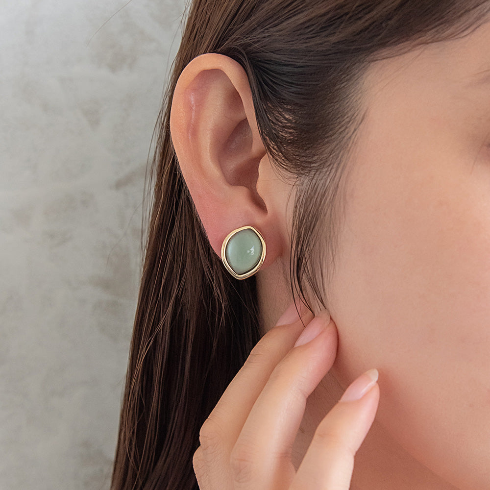 イヤリング ニッケルフリー シェル メタルフレーム カラー オーバル ネジバネ式イヤリング