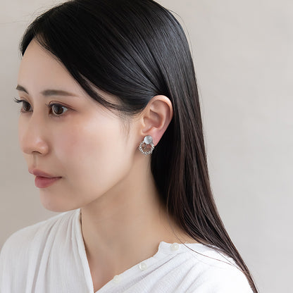 イヤリング ニッケルフリー メタル 合成キャッツアイ サークル ネジバネ式イヤリング