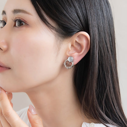 イヤリング ニッケルフリー メタル 合成キャッツアイ サークル ネジバネ式イヤリング