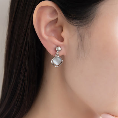 イヤリング ニッケルフリー メタル 合成キャッツアイ スクエア ネジバネ式イヤリング