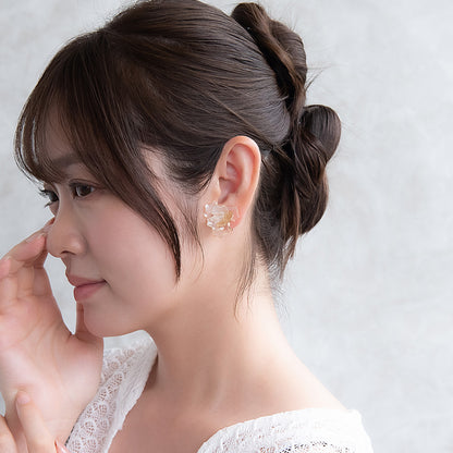 Classy イヤリング ニッケルフリー メタル ワイヤー フラワー ビッグ 半透明 ネジバネ式イヤリング