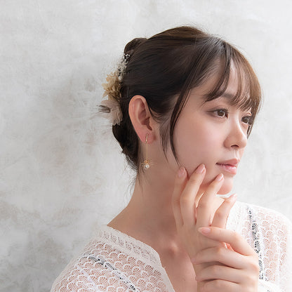 Classy イヤリング ニッケルフリー メタル ワイヤー フラワー 半透明 パール チェーン 下がり ネジバネ式イヤリング