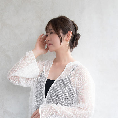 Classy イヤリング ニッケルフリー メタル ワイヤー フラワー ダブル 半透明 リーフ 下がり ネジバネ式イヤリング