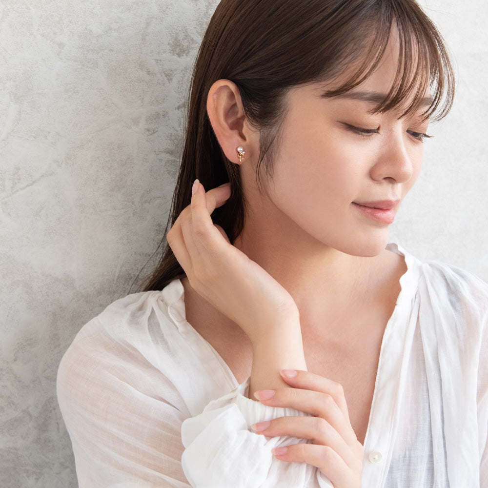 イヤリング ニッケルフリー メタル ワイヤー ドロップ パール ストーン ネジバネ式イヤリング