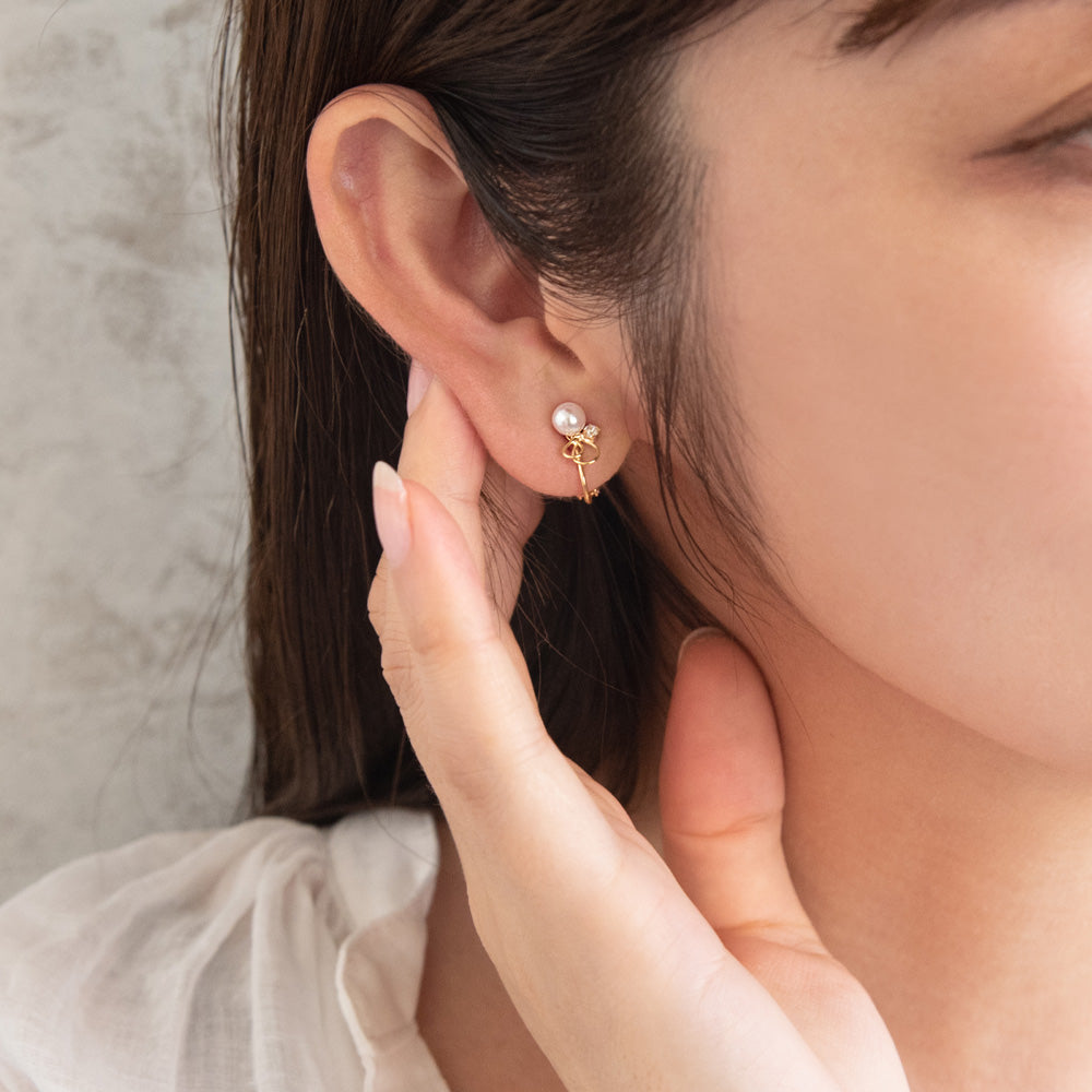 イヤリング ニッケルフリー メタル ワイヤー ドロップ パール ストーン ネジバネ式イヤリング