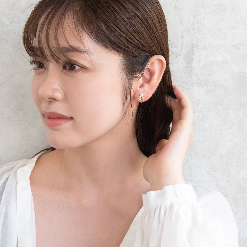 イヤリング ニッケルフリー メタル ワイヤー ドロップ パール ストーン ネジバネ式イヤリング