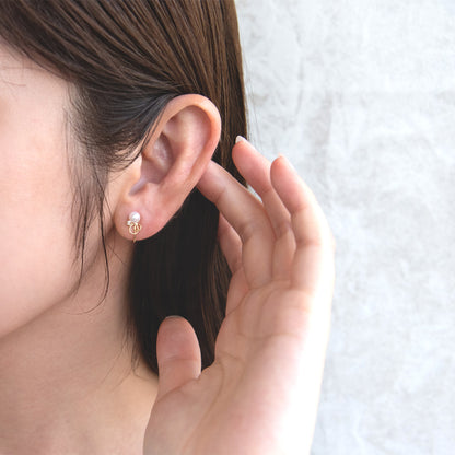 イヤリング ニッケルフリー メタル ワイヤー ドロップ パール ストーン ネジバネ式イヤリング