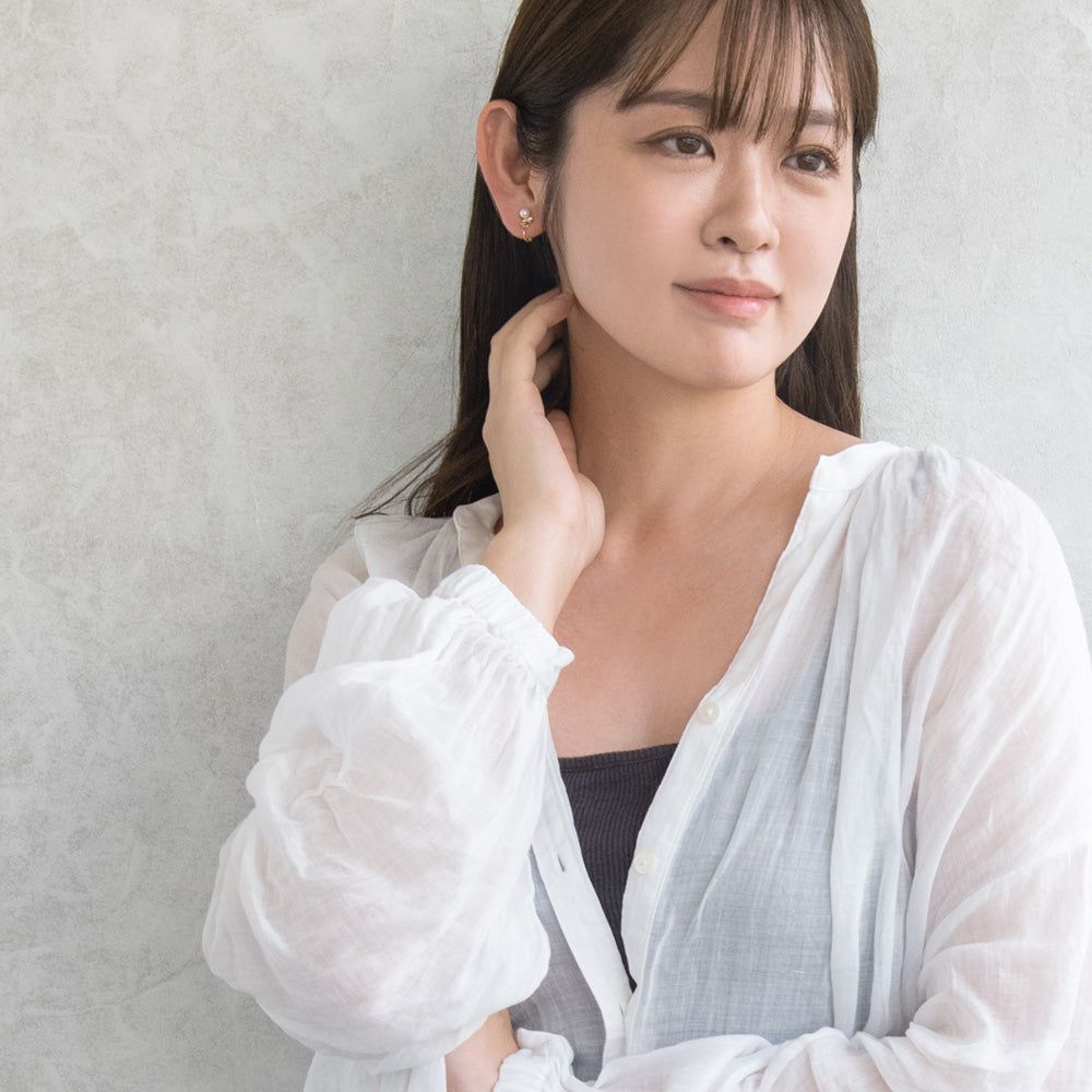 イヤリング ニッケルフリー メタル ワイヤー ドロップ パール ストーン ネジバネ式イヤリング