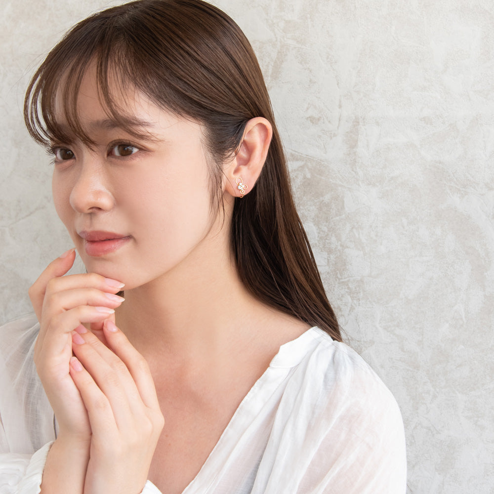 イヤリング ニッケルフリー メタル ワイヤー ドロップ トリプル パール ストーン ネジバネ式イヤリング