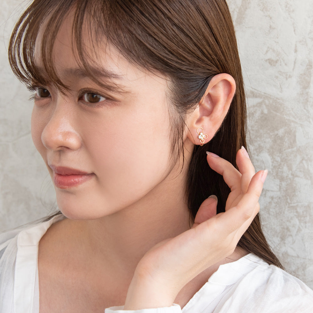 イヤリング ニッケルフリー メタル ワイヤー ドロップ トリプル パール ストーン ネジバネ式イヤリング