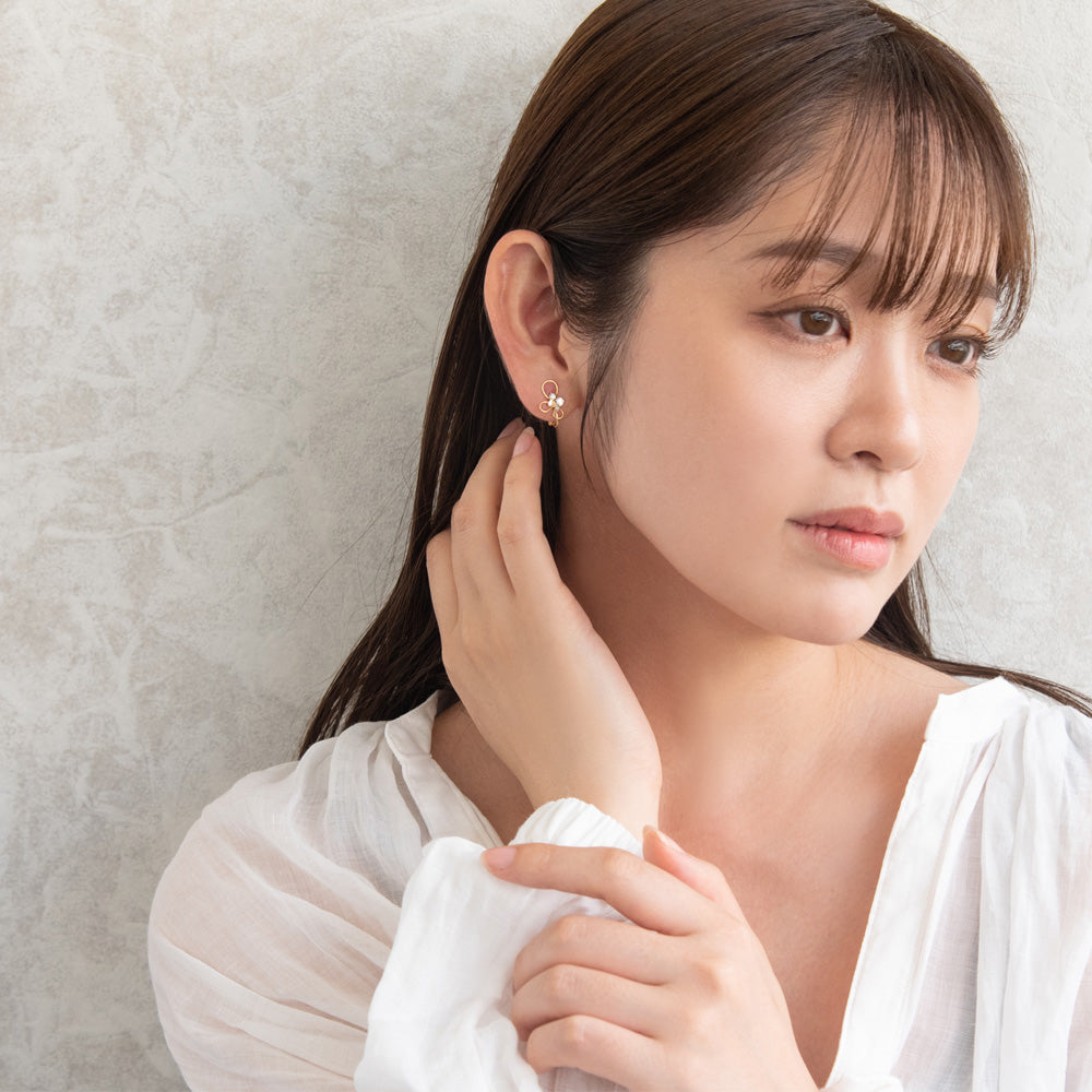 イヤリング ニッケルフリー メタル ワイヤー ドロップ トリプル パール ストーン ネジバネ式イヤリング